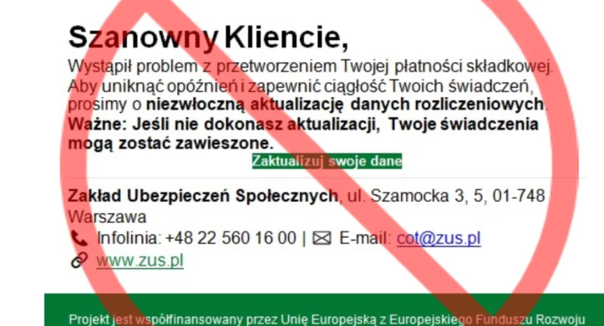 ZUS ostrzega przed fałszywymi mailami