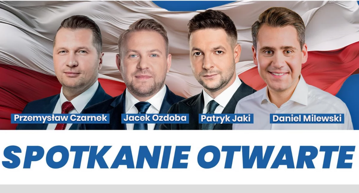 Przemysław Czarnek, Jacek Ozdoba, Patryk Jaki i Daniel Milewski w Mińsku Mazowieckim.