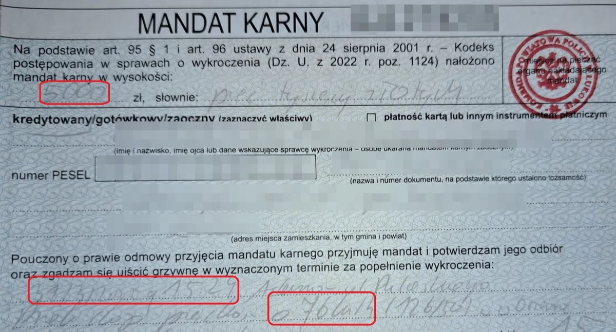 24-latek otrzymał dwa mandaty w ciągu 24 godzin na kwotę 10 tys. zł. 