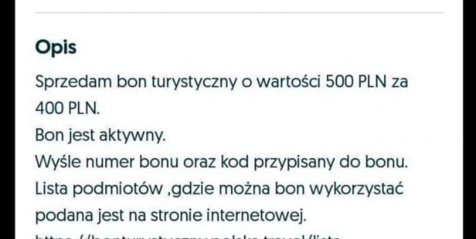 Zrzut ekranu z ogłoszeniem dot. sprzedaży bonu - fot. Piotr Olewiński 