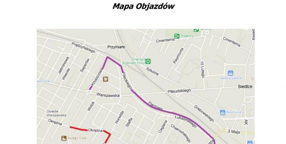 mapa objazdów - fot. sd