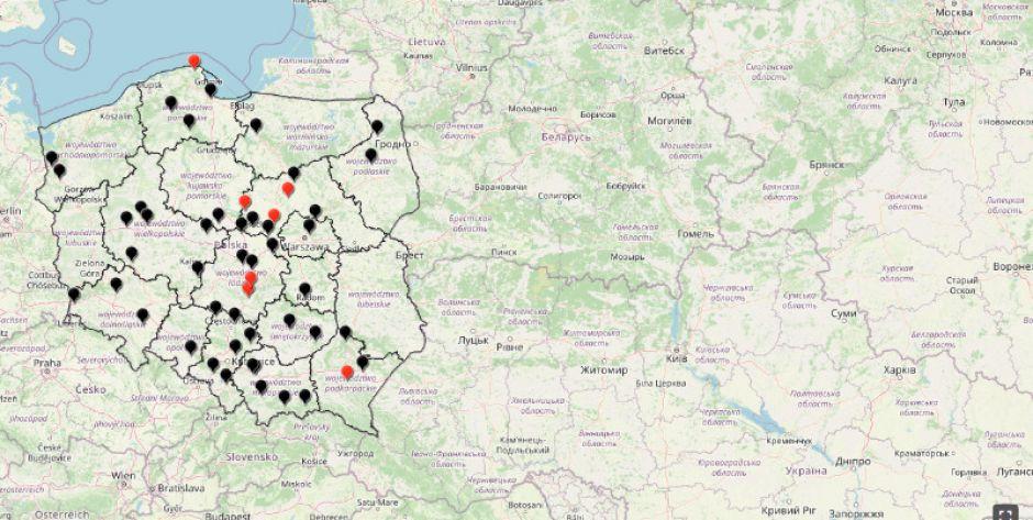 Mapa wypadków drogowych ze skutkiem śmiertelnym