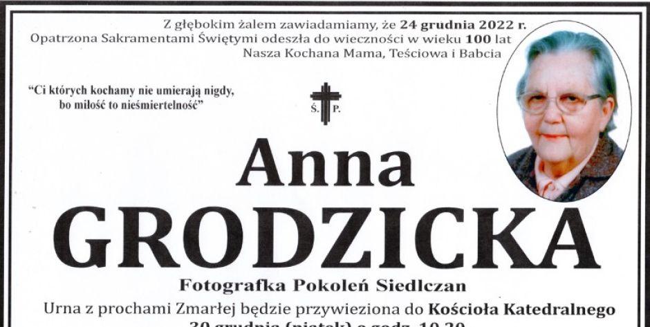 Pogrzeb śp. Anny Grodzickiej odbędzie się 30 grudnia o godz. 10.30 w Katedrze.  - fot. nekrolog