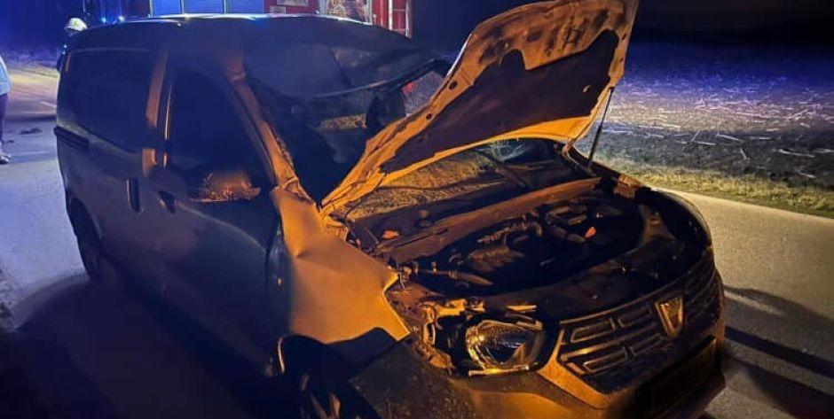 Tak wygląda auto po zderzeniu z łosiem na trasie Mokobody-Osiny Dolne. Fot. OSP Mokobody - fot. OSP Mokobody