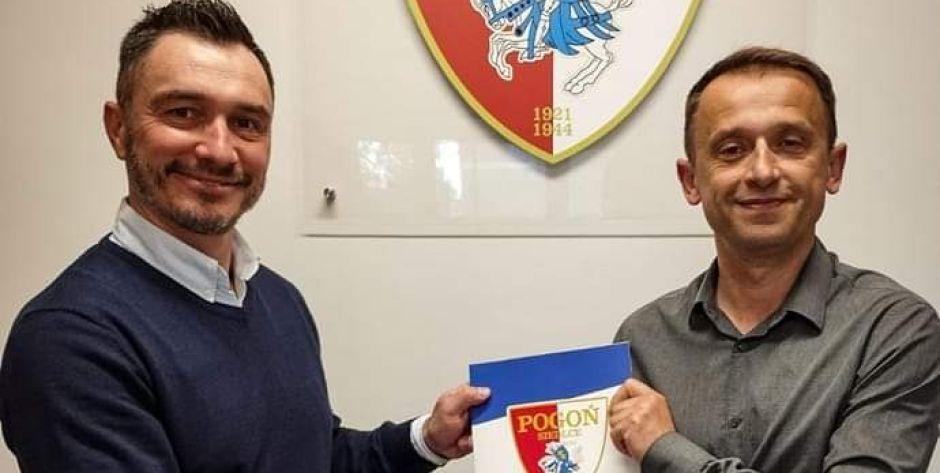 Marek Saganowski i prezes Pogoni Siedlce Łukasz Markowski fot. Media klubowe  - fot. Nzn