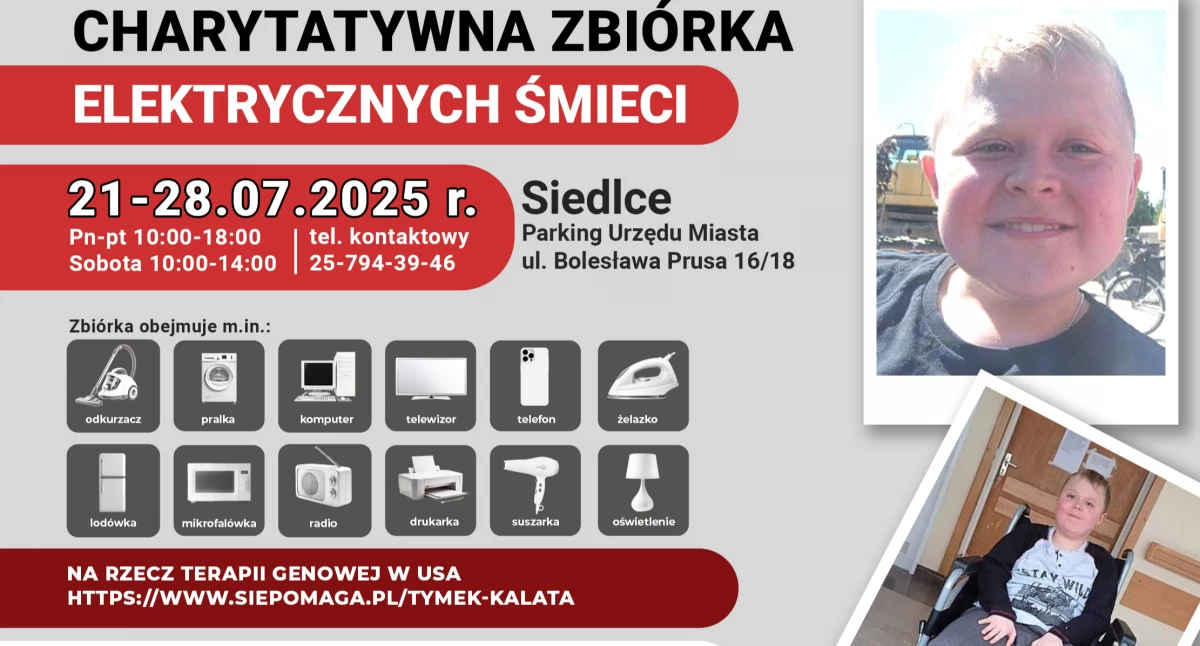 Samorząd, Siedlce Zbiórka elektrośmieci szczytny pomoc Tymkowi Kalacie - zdjęcie, fotografia