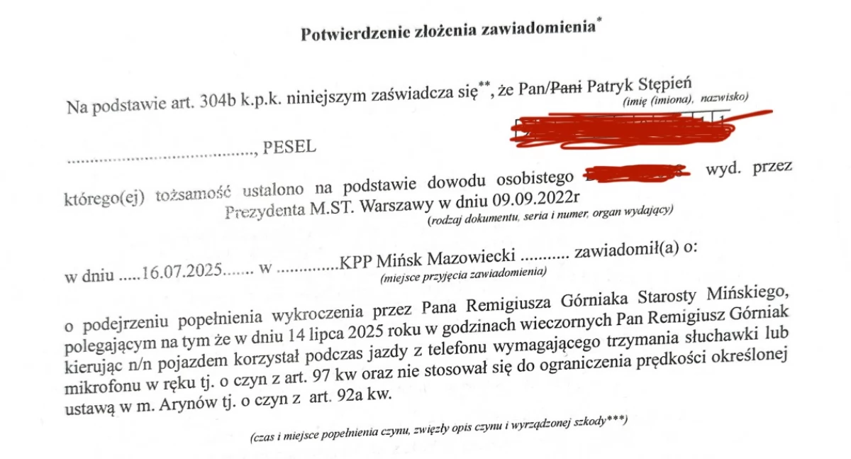 Komunikaty policyjne, Starosta przekroczył prędkość Przeprosił zgłosił policję - zdjęcie, fotografia