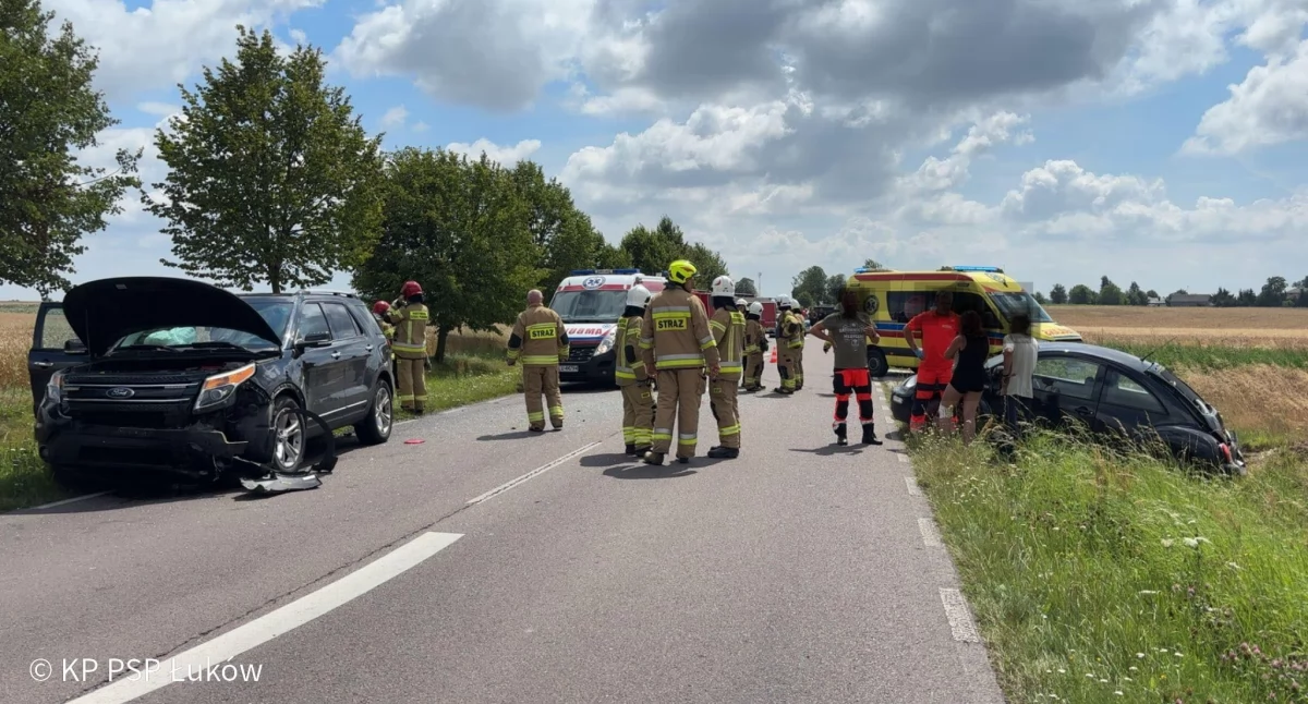 Wypadek na DW808 w Hordzieży. Wśród poszkodowanych dzieci - fot. st. kpt. Paweł Szyszkowski PSP Łuków