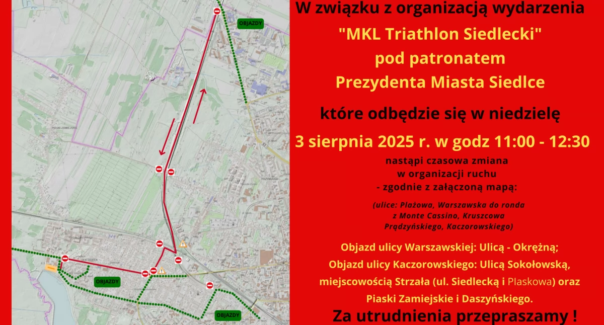 Imprezy biegowe, Utrudnienia ruchu związane organizacją Triathlonu Siedleckiego - zdjęcie, fotografia