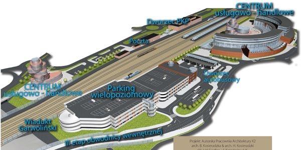 Fragment wizualizacji z opracowanej koncepcji zagospodarowania Zintegrowanego Centrum Przesiadkowego. - fot. 