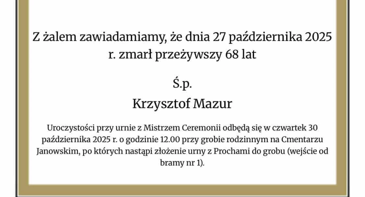 Odeszli, Odszedł Krzysztof Mazur - zdjęcie, fotografia