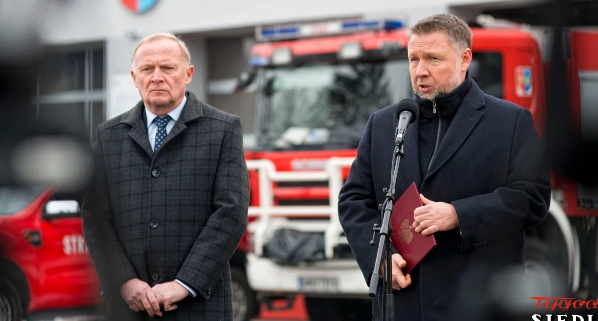 Inwestycje, Rekordowy Program Modernizacji Służb Mundurowych Minister Marcin Kierwiński wiceminister Czesław Mroczek Mińsku Mazowieckim - zdjęcie, fotografia
