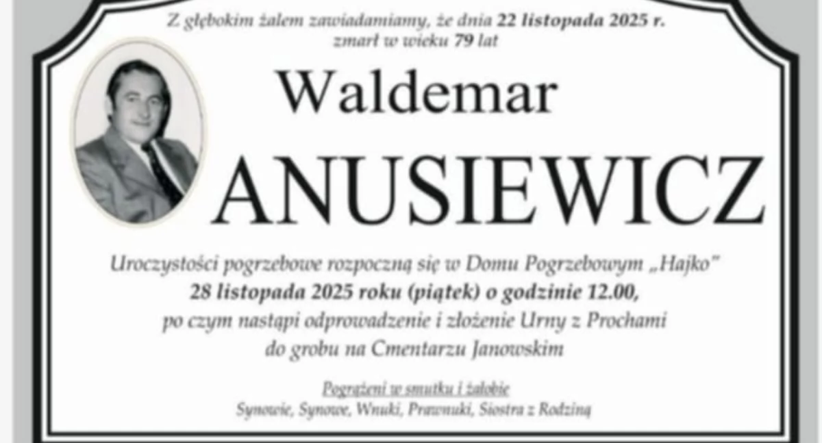 Odeszli, Zmarł Waldemar Anusiewicz - zdjęcie, fotografia
