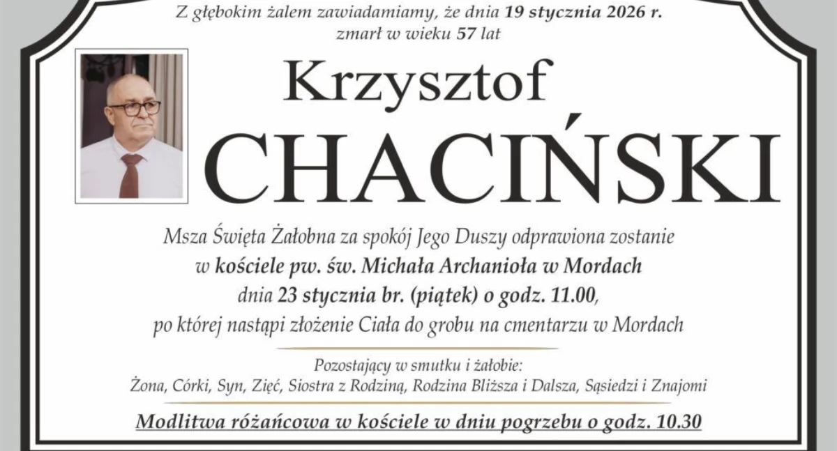 Odeszli, Zmarł Krzysztof Chaciński były radny Miasta Gminy Mordy wieloletni sołtys Głuchowa - zdjęcie, fotografia