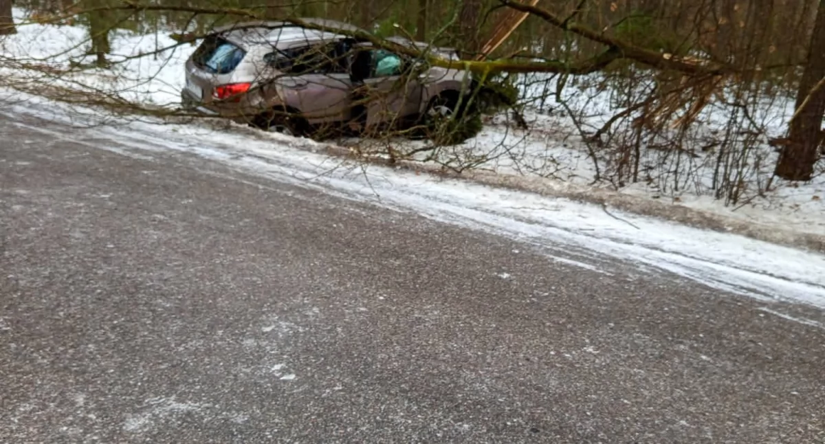 Droga Jabłonna Lacka-Tchórznica, samochód uderzył w drzewo, fot. OSP KSRG Jabłonna Lacka