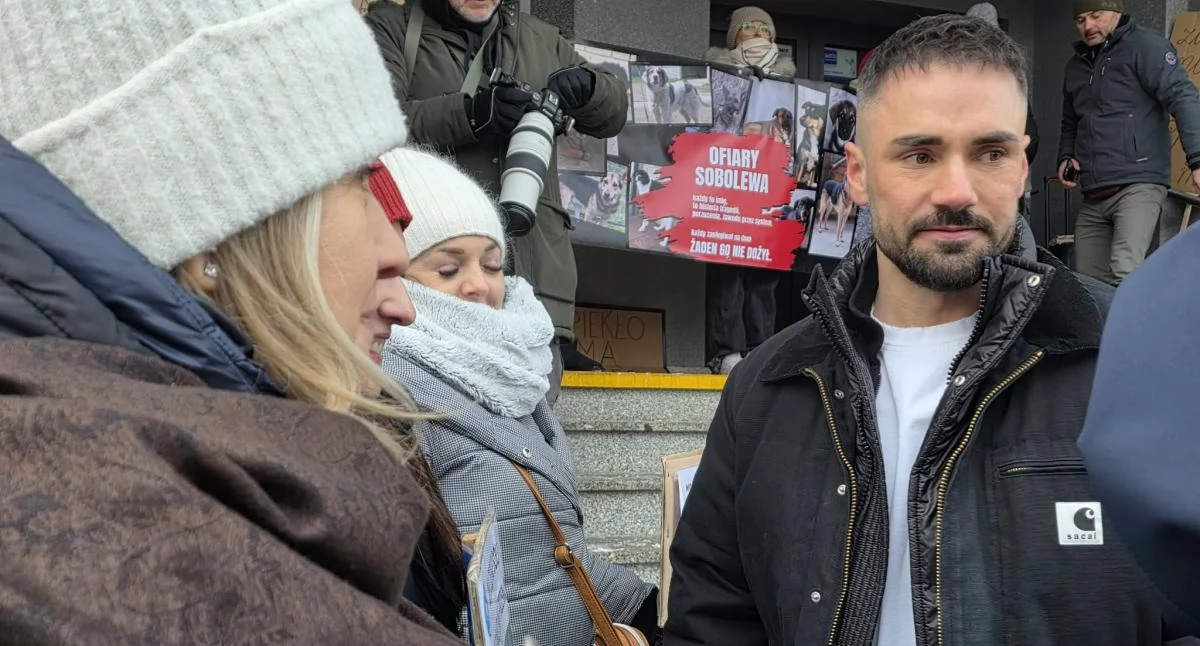 Łukasz Litewka podczas protestu w Sobolewie fot. Aga Król