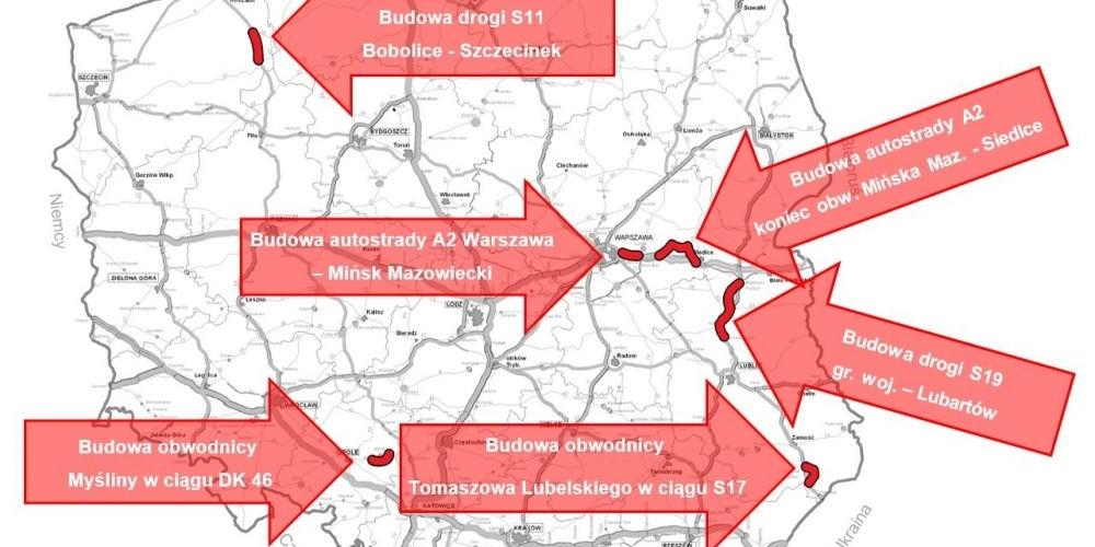 Mapa inwestycji zatwierdzonych do realizacji przez ministra infrastruktury. (fot. Ministerstwo Infrastruktury i Budownictwa) - fot. www.mib.gov.pl