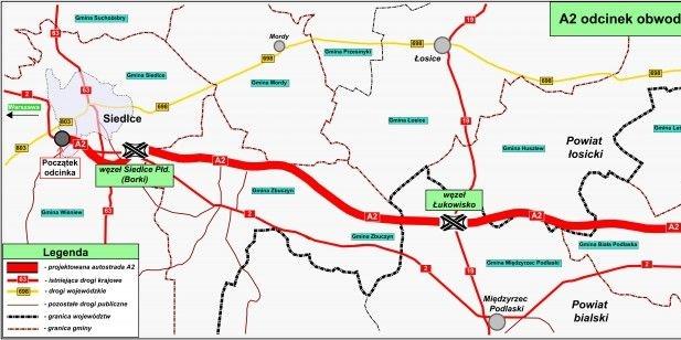 Planowany odcinek A2 Siedlce- Biała Podlaska źródło GDDKiA - fot. d