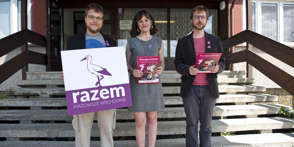 Na zdjęciu członkowie partii Razem: Mateusz Dobrowolski, Dorota Olko i Tomasz Pniewski
fot. Aga Król