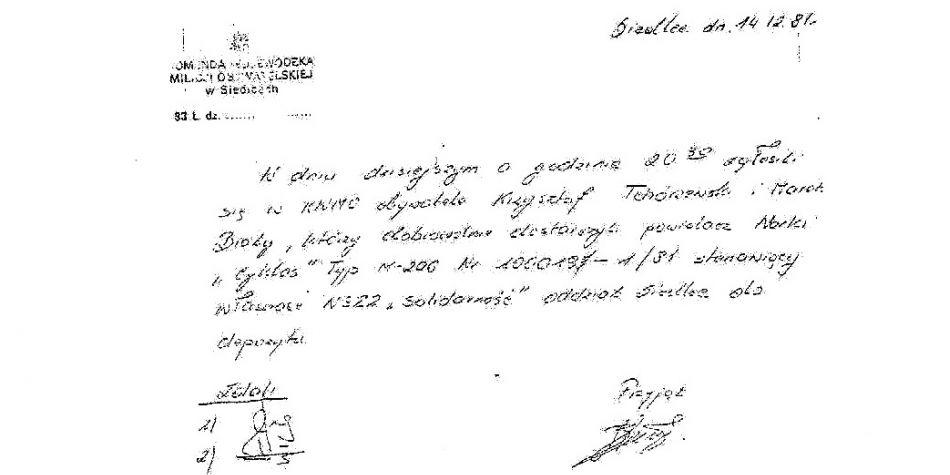 Milicyjna notatka z roku 1981... - fot. 