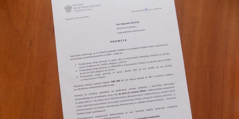 Promesa dla gminy Bielany - fot. Urząd Gminy Bielany