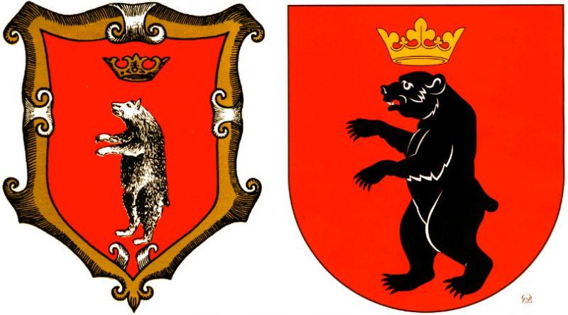 Dotychczasowy, oficjalny herb Łukowa z lewej. Z prawej projekt wysłany Komisji Heraldycznej przy MSWiA w Warszawie. - fot. 
