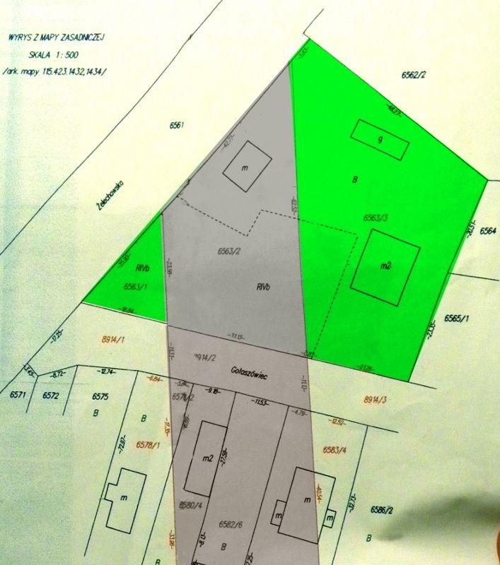 Mapa z posiadłości I. Kraszewskiej-Nilsson. Zielony obszar to działka łukowianki, przez którą zaplanowano drogę (kolor szary). Collage PGL - fot. 