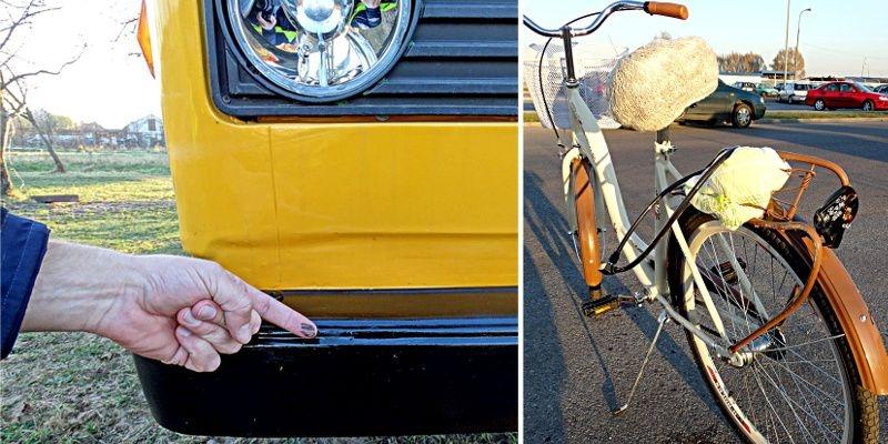 Kierowca odjechał z miejsca, w którym potrącił rowerzystkę i natychmiast pomalował porysowany zderzak. Światło w volkswagenie pozostało jednak rozbite. Fot. Arch. KPP w Sokołowie Podlaskim - fot. 