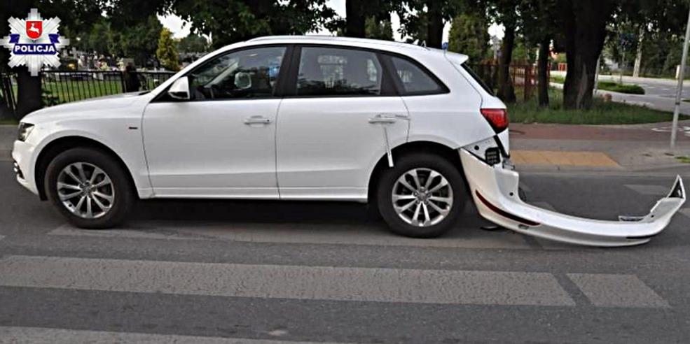 Kobieta kierująca tym audi zderzyła się z motocyklistą. Fot. Arch. KPP w Łukowie - fot. KPP w Łukowie